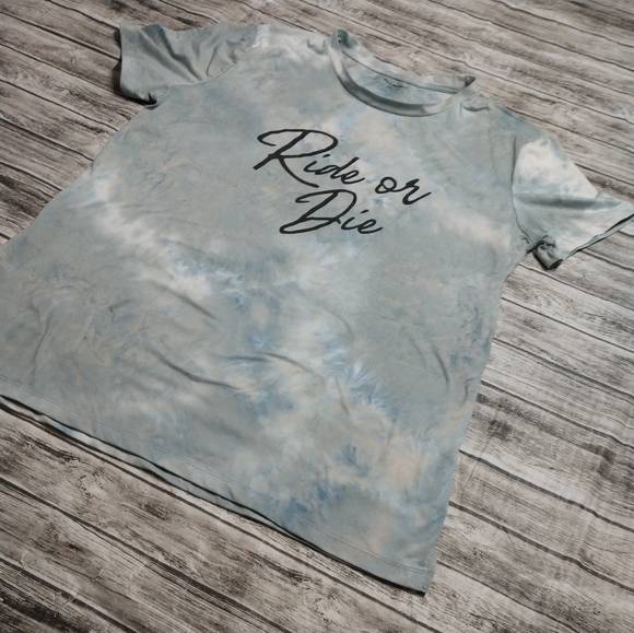 Women's XL Charlotte Russe Ride Or Die Tie Dye Buttery Soft Loose Fir T-shirt Gr - Picture 4 of 6